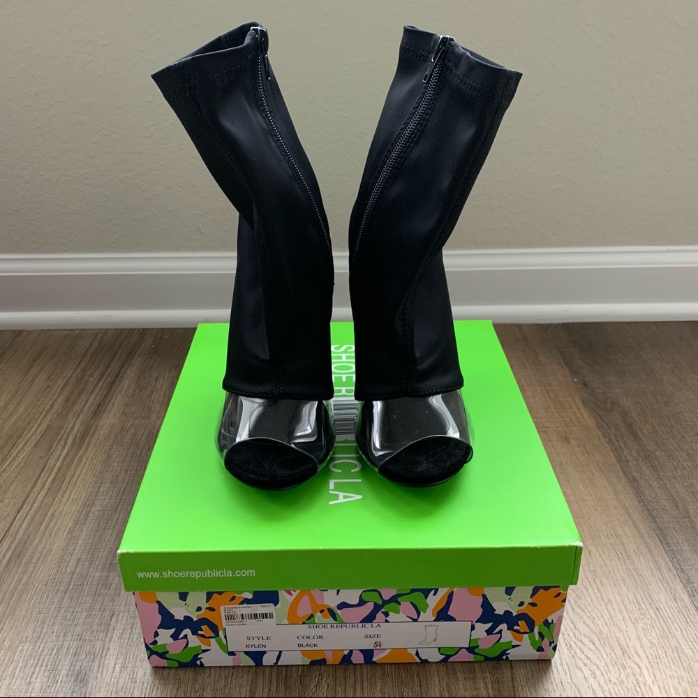 Shoe Republica LA Kylen Black and Transparent Clear Booties